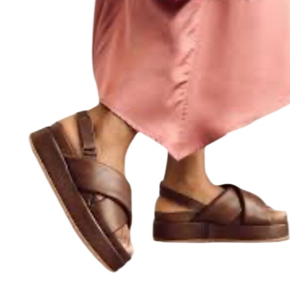Silent D Pier Tan Leather‎ Platform Slingback Sandals EU 38 Women 7.5-8 Brown